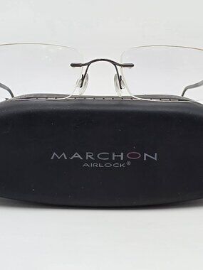 Marchon Airlock 2 770 031 Gunmetal Black Rimless Eyeglasses Frame w/ Case 50mm